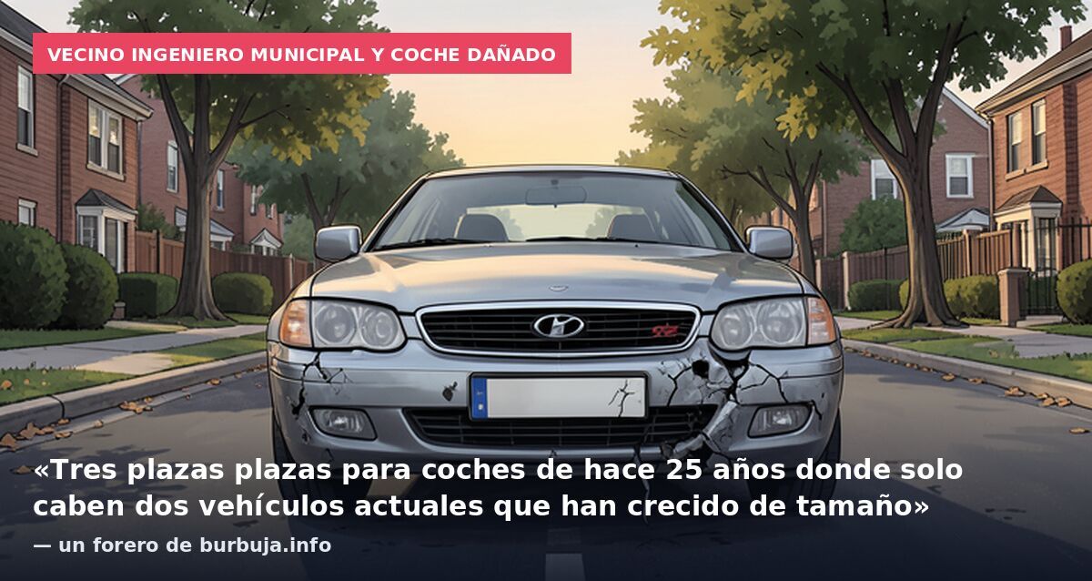 Vecino ingeniero municipal y coche dañado: «Tres plazas plazas para coches de hace 25 años donde solo caben dos vehículos actuales que han crecido de tamaño» — un forero de burbuja.info