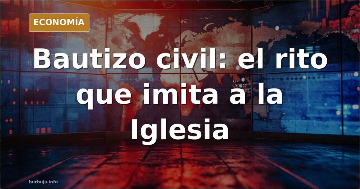 Ilustración editorial de un bautizo civil con un funcionario leyendo un documento ante un bebé y sus invitados