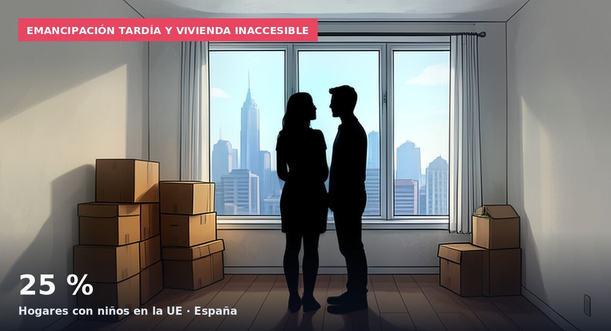 Emancipación tardía y vivienda inaccesible: 25 % Hogares con niños en la UE · España