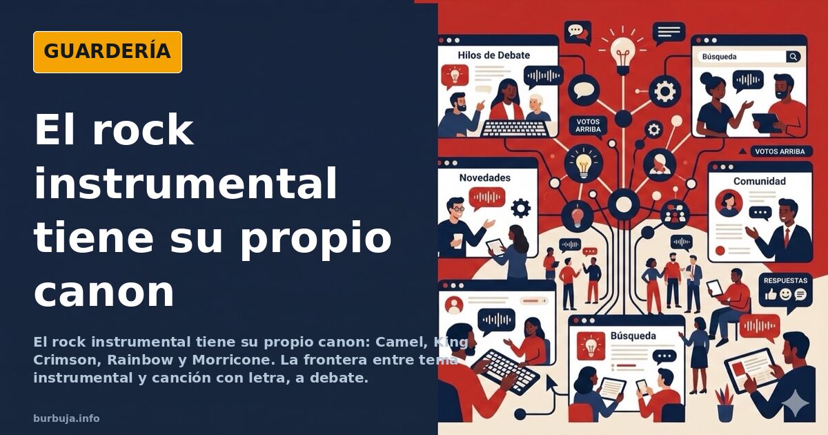 Ilustración cartoon de un tocadiscos y vinilos de rock progresivo instrumental con auriculares de calidad sobre la mesa