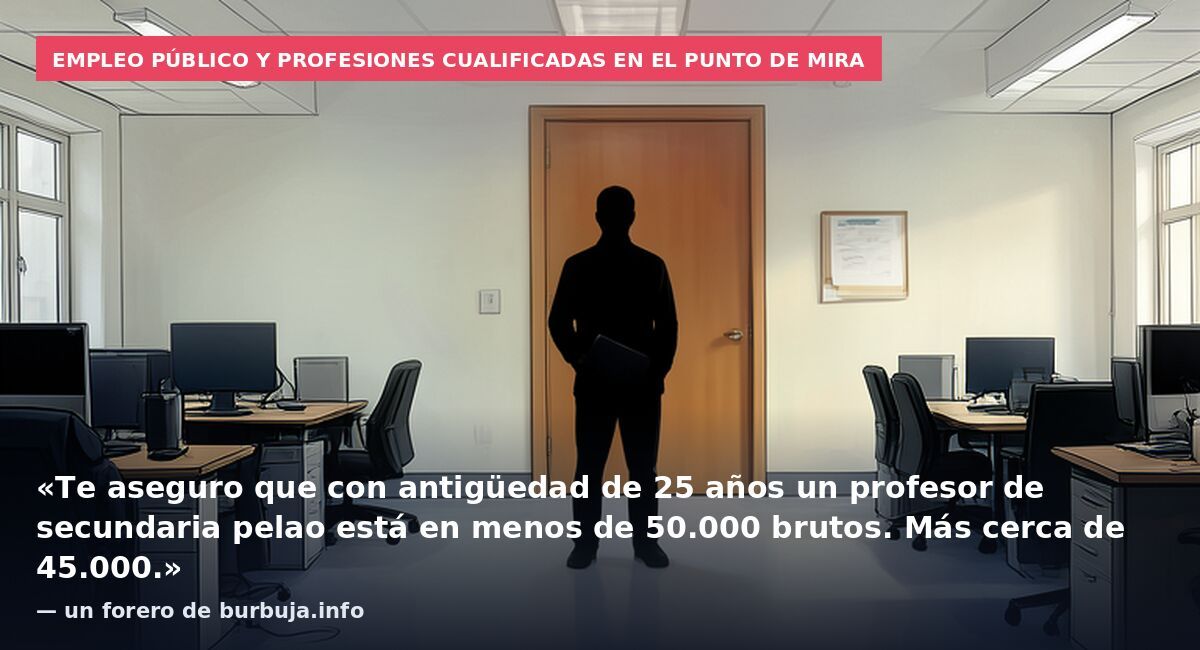 Empleo público y profesiones cualificadas en el punto de mira: «Te aseguro que con antigüedad de 25 años un profesor de secundaria pelao está en menos de 50.000 brutos. Más cerca de 45.000.» — un forero de burbuja.info