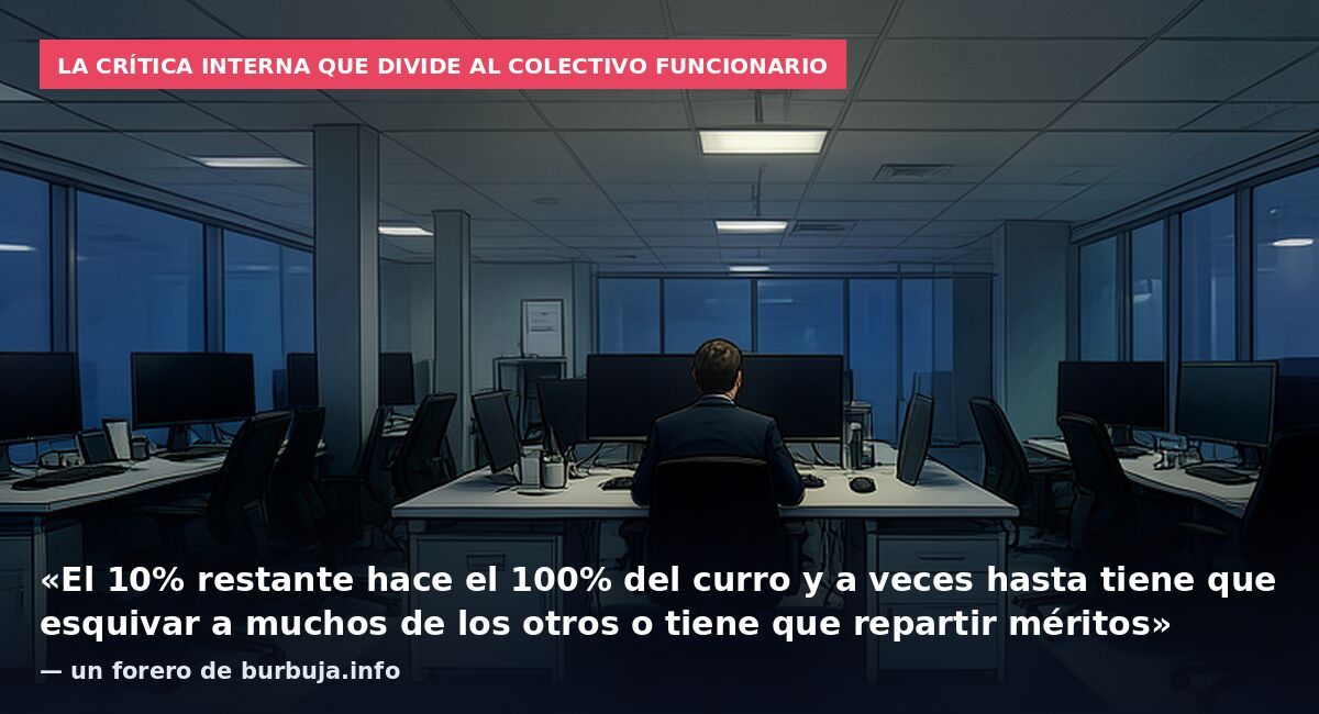 La crítica interna que divide al colectivo funcionario: «El 10% restante hace el 100% del curro y a veces hasta tiene que esquivar a muchos de los otros o tiene que repartir méritos» — un forero de burbuja.info