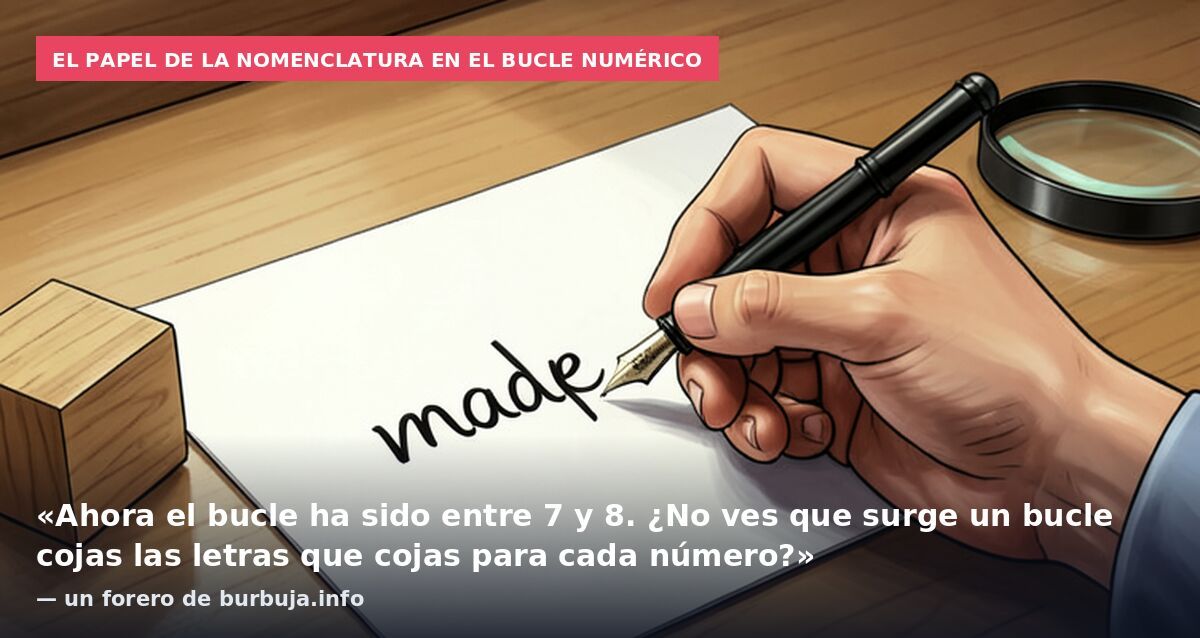 El papel de la nomenclatura en el bucle numérico: «Ahora el bucle ha sido entre 7 y 8. ¿No ves que surge un bucle cojas las letras que cojas para cada número?» — un forero de burbuja.info