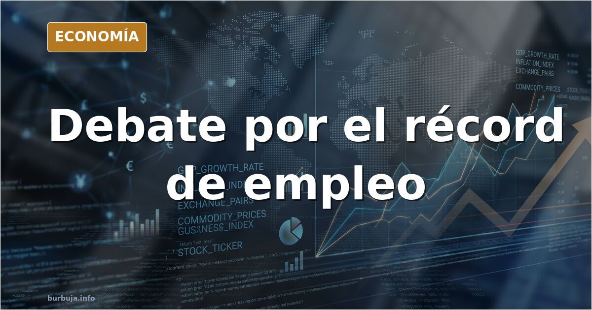 Gráfico editorial en azul marino y dorado con barras de empleo público y privado en España y una línea de paro