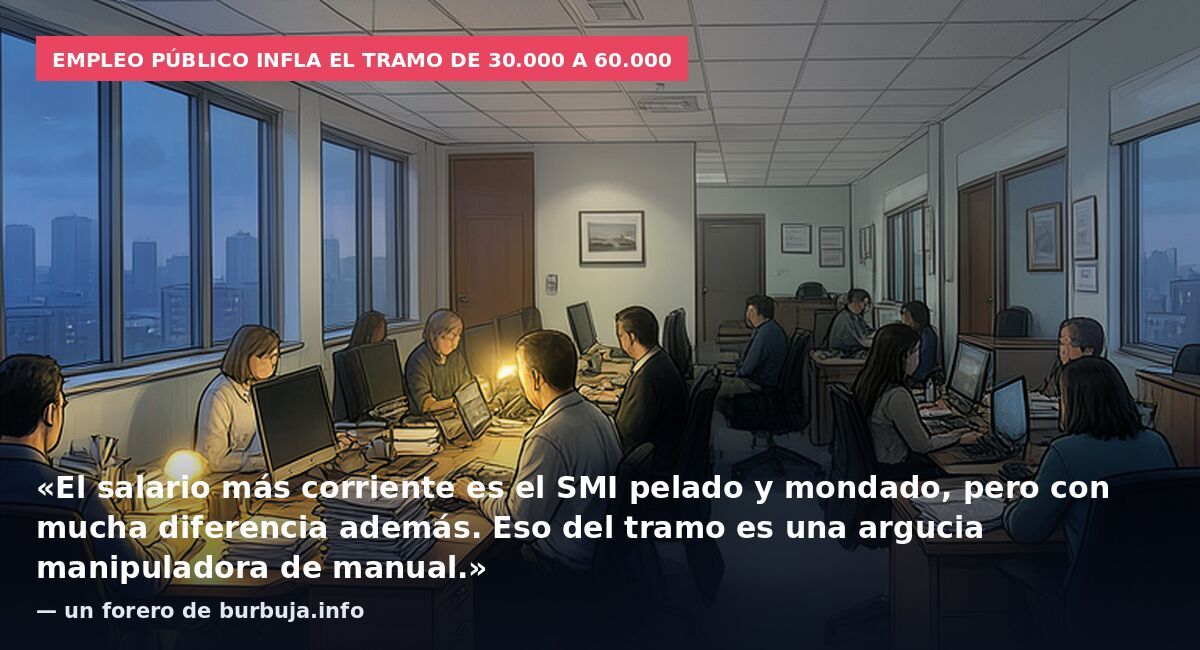 Empleo público infla el tramo de 30.000 a 60.000: «El salario más corriente es el SMI pelado y mondado, pero con mucha diferencia además. Eso del tramo es una argucia manipuladora de manual.» — un forero de burbuja.info