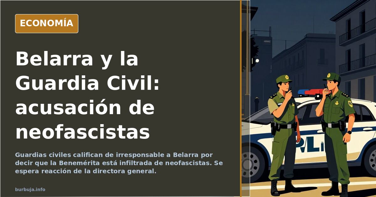 Ilustración editorial de Ione Belarra señalando a un guardia civil en un contexto de acusaciones de neofascismo