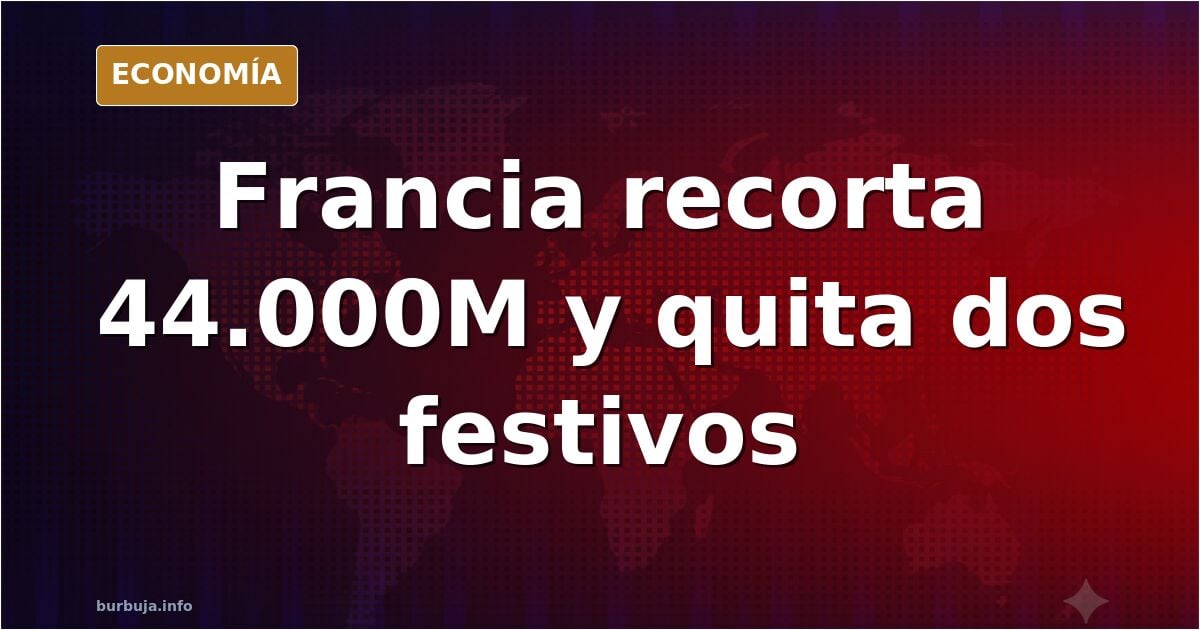 Ilustración editorial de un edificio institucional francés con gráficos de recorte presupuestario y calendario con días festi