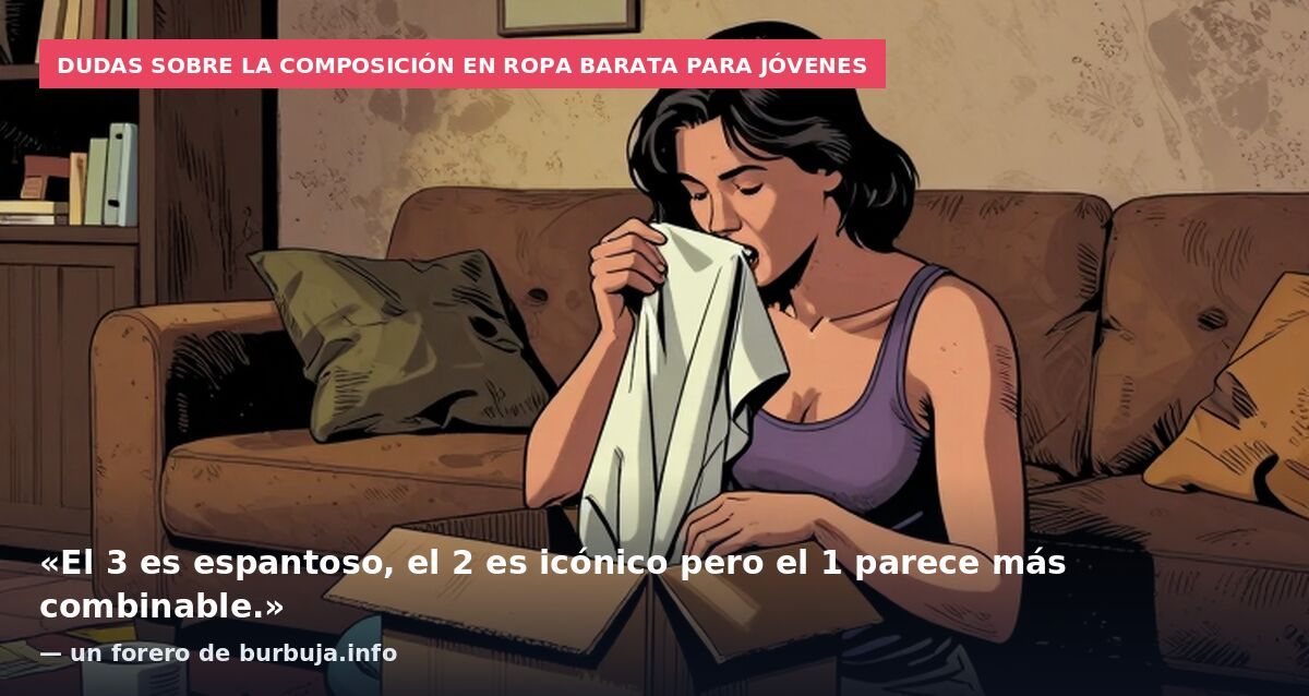 Dudas sobre la composición en ropa barata para jóvenes: «El 3 es espantoso, el 2 es icónico pero el 1 parece más combinable.» — un forero de burbuja.info