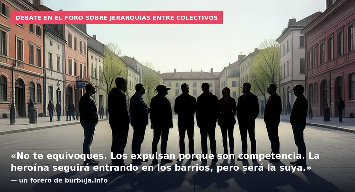 Debate en el foro sobre jerarquías entre colectivos: «No te equivoques. Los expulsan porque son competencia. La heroína seguirá entrando en los barrios, pero será la suya.» — un forero de burbuja.info