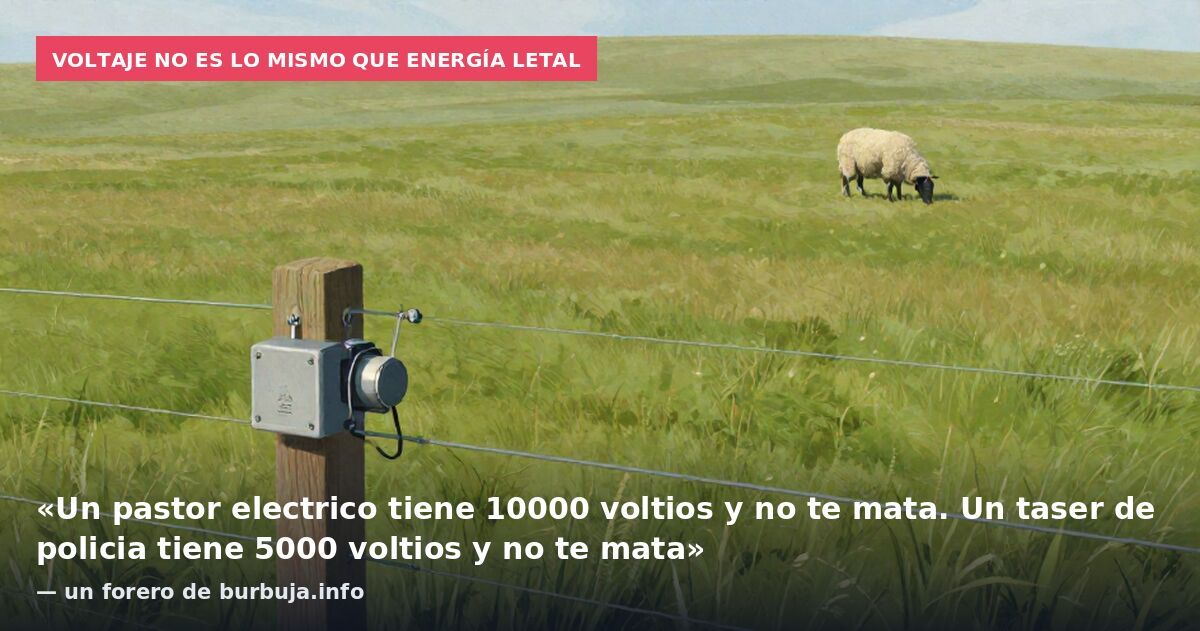Voltaje no es lo mismo que energía letal: «Un pastor electrico tiene 10000 voltios y no te mata. Un taser de policia tiene 5000 voltios y no te mata» — un forero de burbuja.info