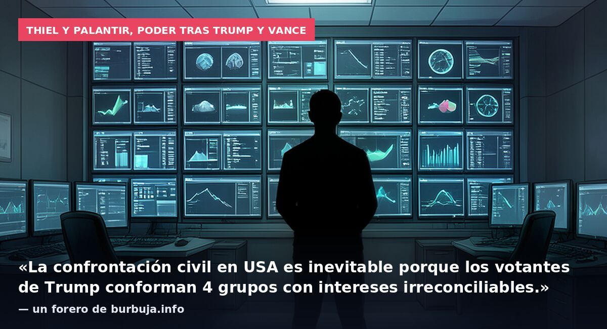 Thiel y Palantir, poder tras Trump y Vance: «La confrontación civil en USA es inevitable porque los votantes de Trump conforman 4 grupos con intereses irreconciliables.» — un forero de burbuja.info
