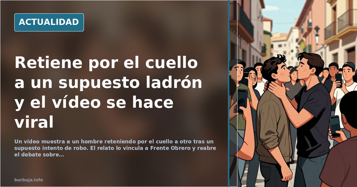 Dos hombres forcejeando en la calle mientras un tercero graba con el móvil la retención por el cuello