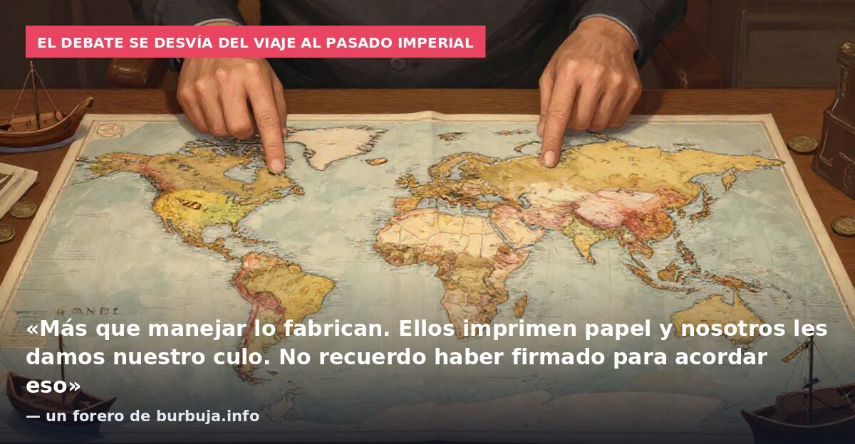 El debate se desvía del viaje al pasado imperial: «Más que manejar lo fabrican. Ellos imprimen papel y nosotros les damos nuestro culo. No recuerdo haber firmado para acordar eso» — un forero de burbuja.info