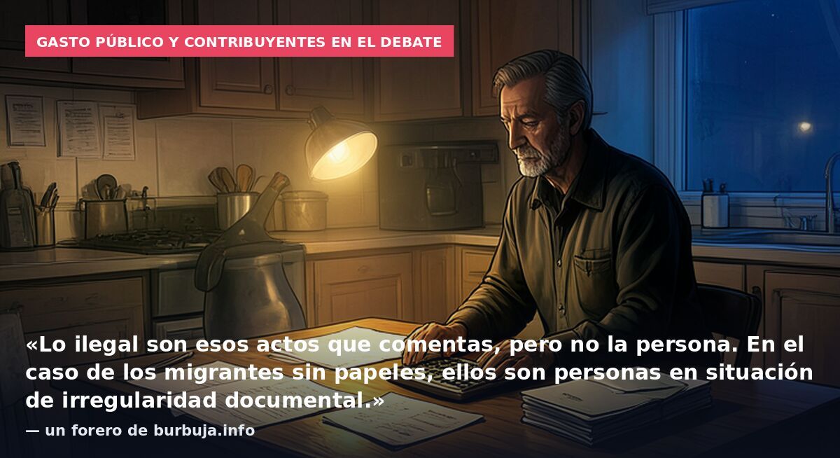 Gasto público y contribuyentes en el debate: «Lo ilegal son esos actos que comentas, pero no la persona. En el caso de los migrantes sin papeles, ellos son personas en situación de irregularidad documental.» — un forero de burbuja.info