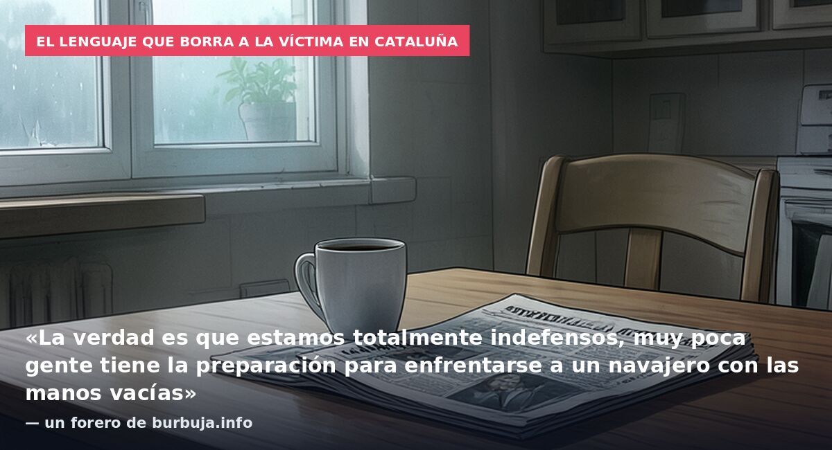 El lenguaje que borra a la víctima en Cataluña: «La verdad es que estamos totalmente indefensos, muy poca gente tiene la preparación para enfrentarse a un navajero con las manos vacías» — un forero de burbuja.info