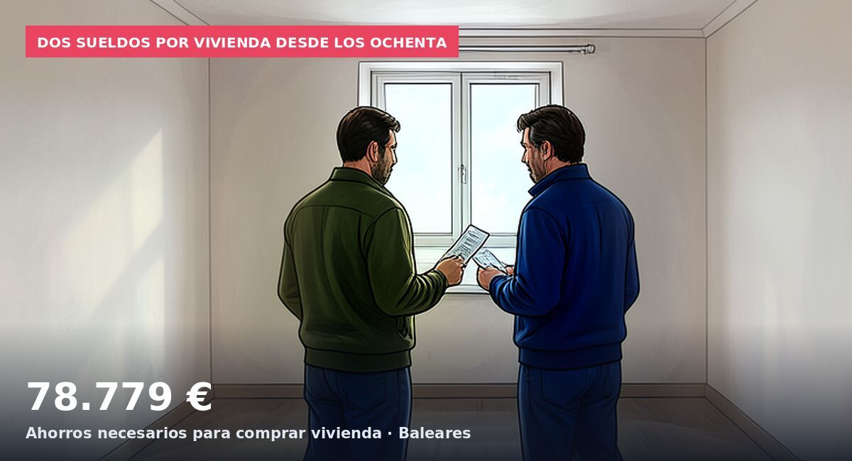 Dos sueldos por vivienda desde los ochenta: 78.779 € Ahorros necesarios para comprar vivienda · Baleares