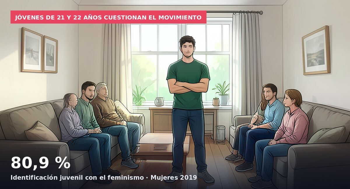 Jóvenes de 21 y 22 años cuestionan el movimiento: 80,9 % Identificación juvenil con el feminismo · Mujeres 2019