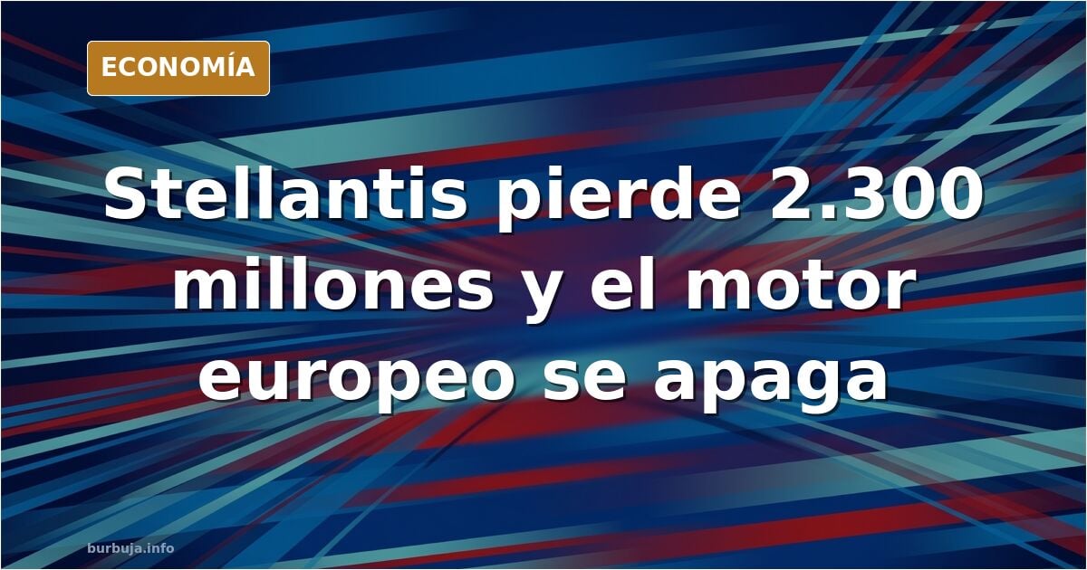 Ilustración editorial de un motor de automóvil desmontado sobre fondo azul marino con detalles dorados, símbolo de la crisis 