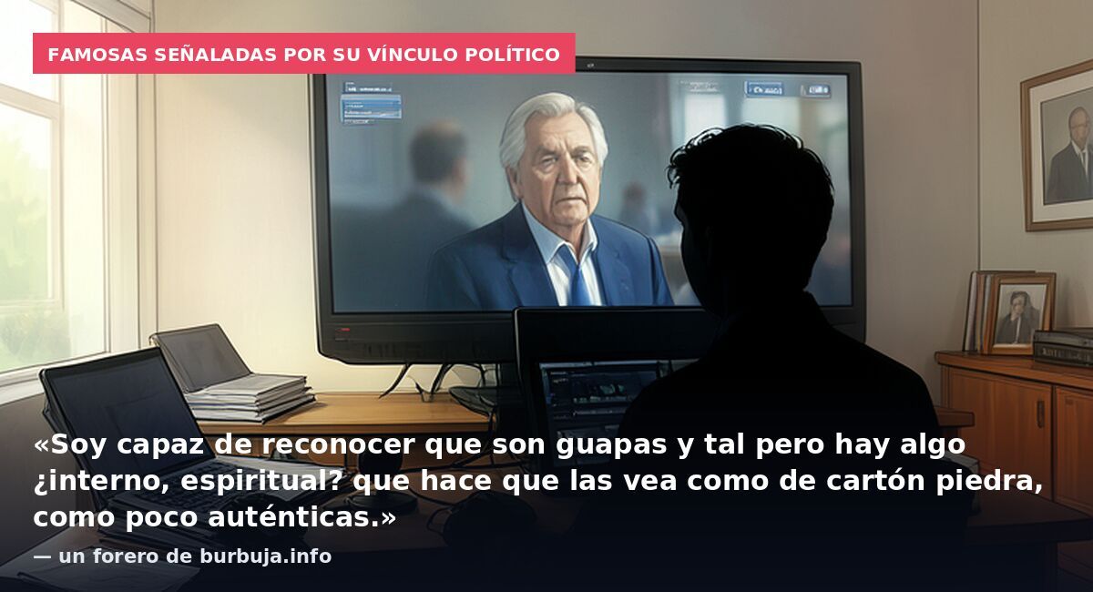 Famosas señaladas por su vínculo político: «Soy capaz de reconocer que son guapas y tal pero hay algo ¿interno, espiritual? que hace que las vea como de cartón piedra, como poco auténticas.» — un forero de burbuja.info