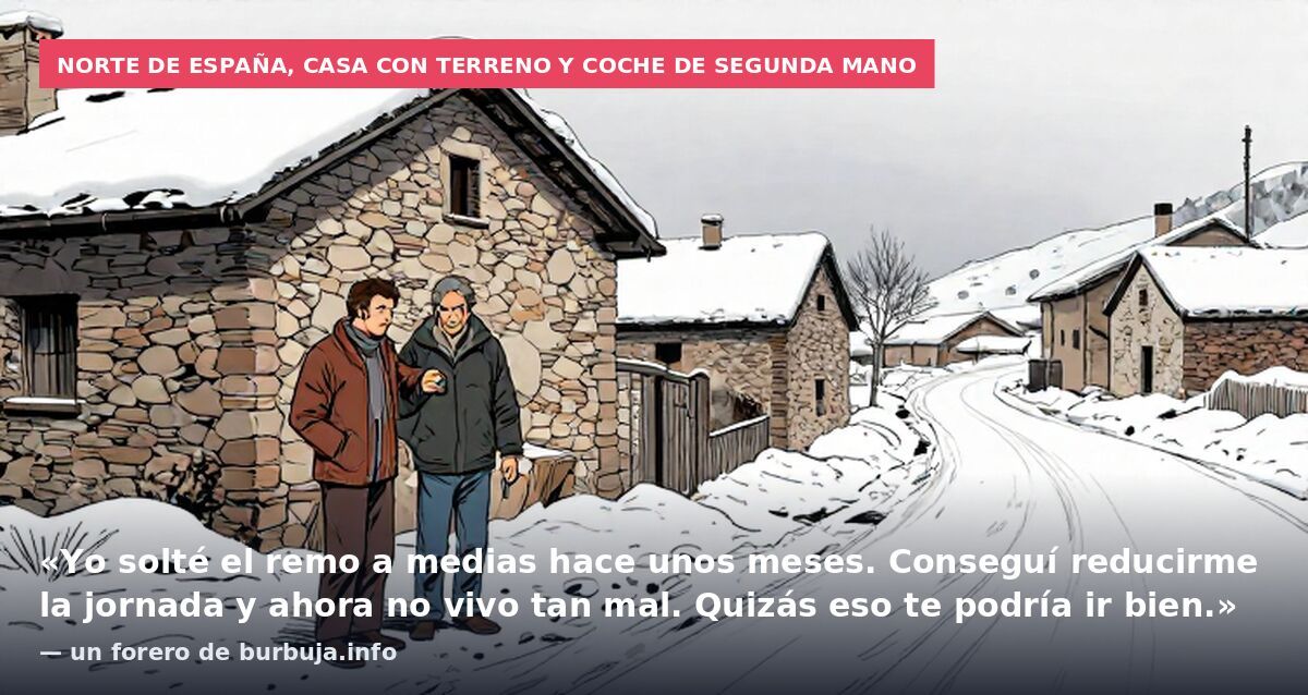 Norte de España, casa con terreno y coche de segunda mano: «Yo solté el remo a medias hace unos meses. Conseguí reducirme la jornada y ahora no vivo tan mal. Quizás eso te podría ir bien.» — un forero de burbuja.info