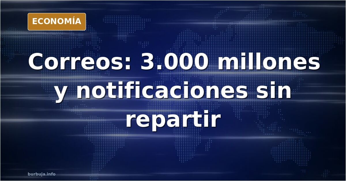 Ilustración editorial de una oficina de correos con montones de cartas y notificaciones sin repartir, en tonos azul marino y 