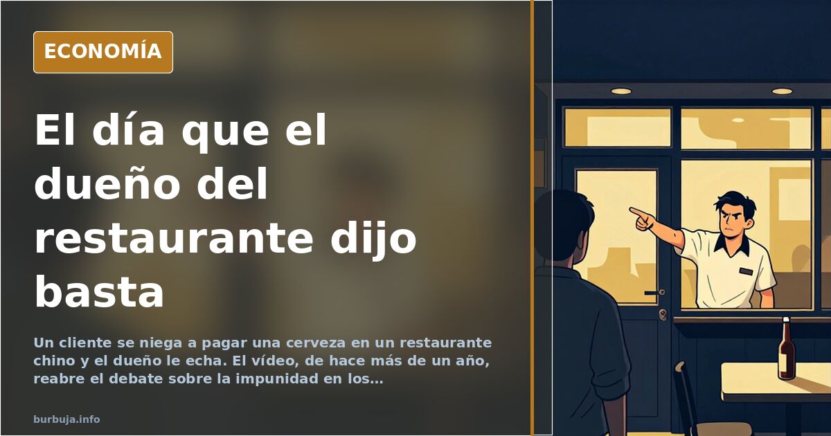 Interior de un restaurante chino con una mesa volcada y un cliente siendo expulsado por el dueño