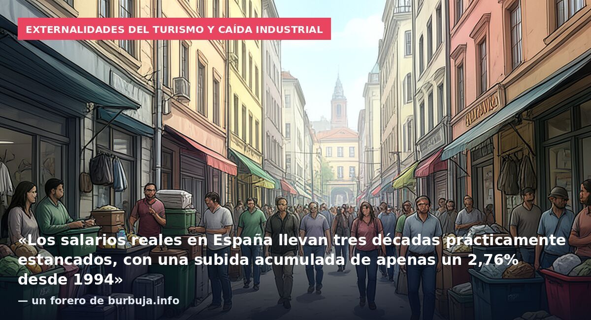 Externalidades del turismo y caída industrial: «Los salarios reales en España llevan tres décadas prácticamente estancados, con una subida acumulada de apenas un 2,76% desde 1994» — un forero de burbuja.info