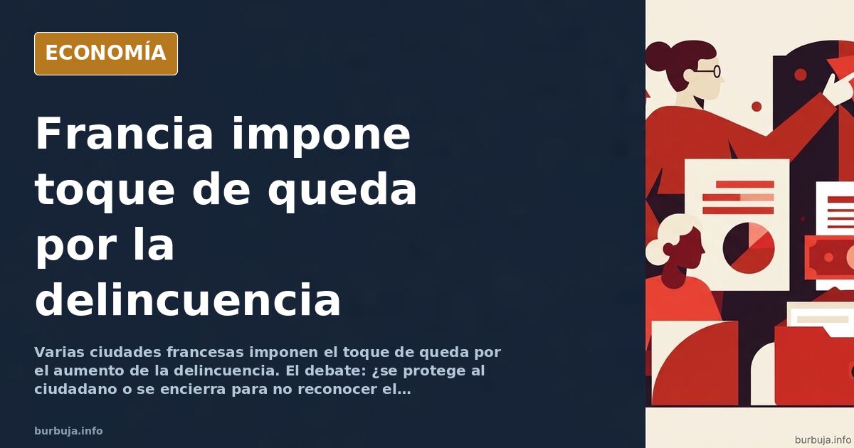 Ilustración editorial de una calle francesa vacía al anochecer con una señal de toque de queda y siluetas difuminadas
