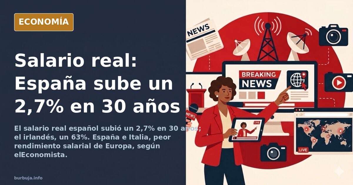 El salario real español sube un 2,7% en 30 años e Irlanda un 63%