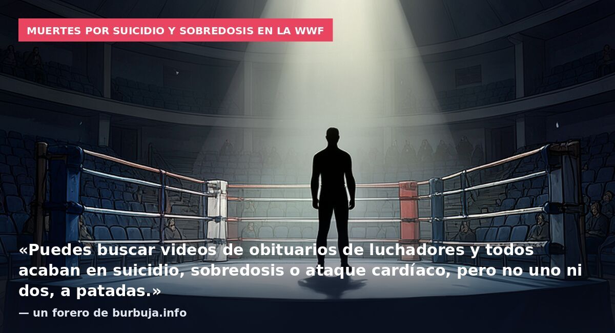 Muertes por suicidio y sobredosis en la WWF: «Puedes buscar videos de obituarios de luchadores y todos acaban en suicidio, sobredosis o ataque cardíaco, pero no uno ni dos, a patadas.» — un forero de burbuja.info