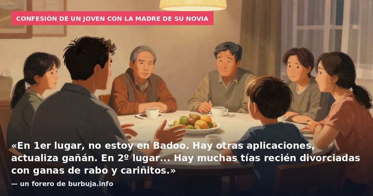 Confesión de un joven con la madre de su novia: «En 1er lugar, no estoy en Badoo. Hay otras aplicaciones, actualiza gañán. En 2º lugar... Hay muchas tías recién divorciadas con ganas de rabo y cariñitos.» — un forero de burbuja.info