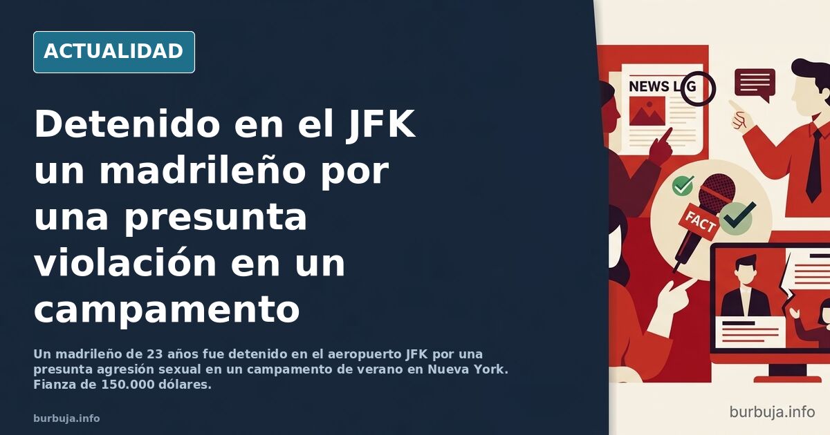 Vista exterior del aeropuerto JFK de Nueva York con un pasajero siendo detenido por agentes de policía junto a la puerta de e