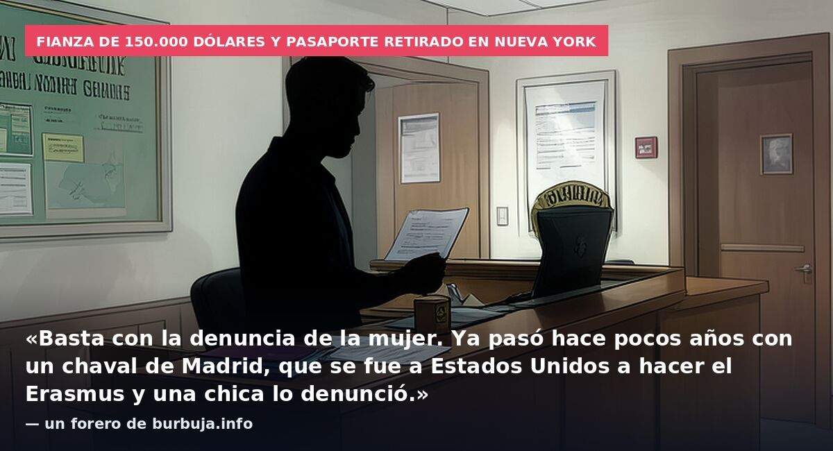 Fianza de 150.000 dólares y pasaporte retirado en Nueva York: «Basta con la denuncia de la mujer. Ya pasó hace pocos años con un chaval de Madrid, que se fue a Estados Unidos a hacer el Erasmus y una chica lo denunció.» — un forero de burbuja.info