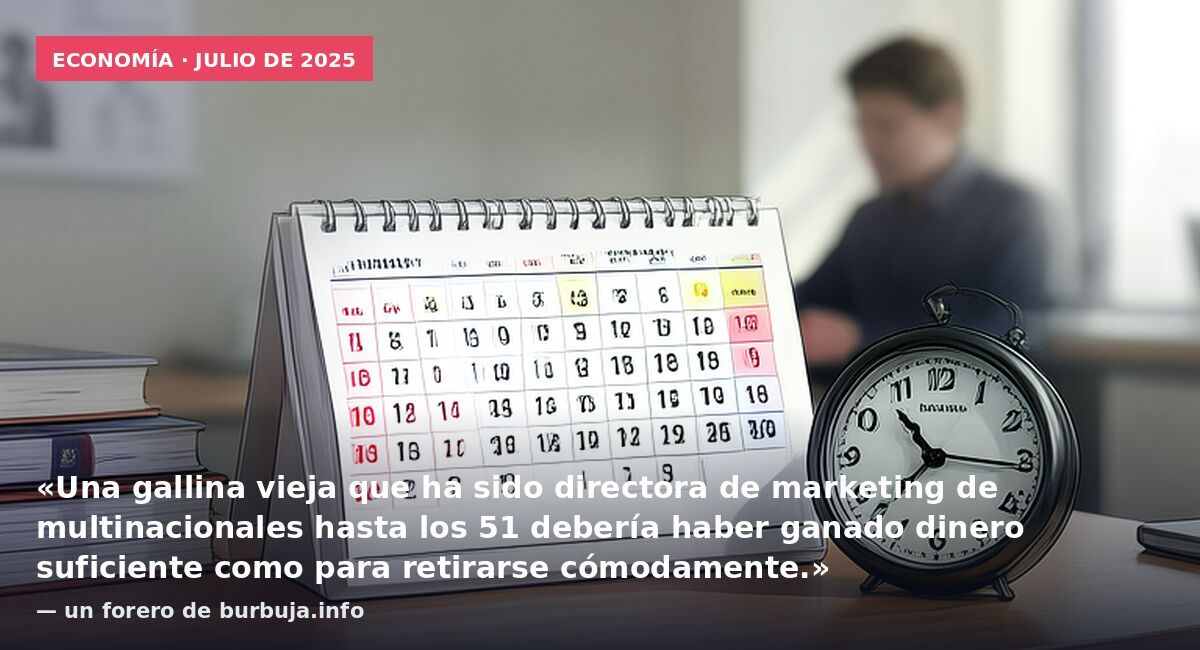 Economía · julio de 2025: «Una gallina vieja que ha sido directora de marketing de multinacionales hasta los 51 debería haber ganado dinero suficiente como para retirarse cómodamente.» — un forero de burbuja.info