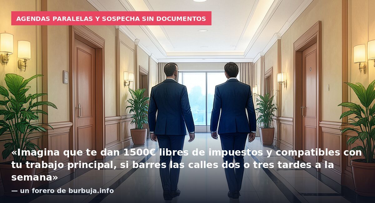 Agendas paralelas y sospecha sin documentos: «Imagina que te dan 1500€ libres de impuestos y compatibles con tu trabajo principal, si barres las calles dos o tres tardes a la semana» — un forero de burbuja.info