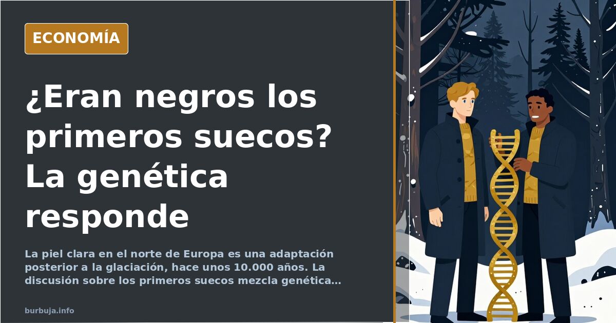 Ilustración editorial de un cráneo prehistórico sobre un mapa de Escandinavia con tonos azul marino y dorado