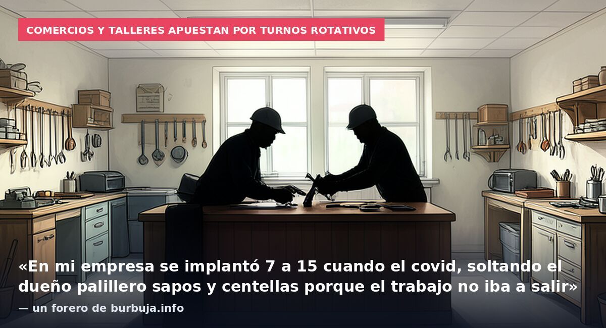 Comercios y talleres apuestan por turnos rotativos: «En mi empresa se implantó 7 a 15 cuando el covid, soltando el dueño palillero sapos y centellas porque el trabajo no iba a salir» — un forero de burbuja.info
