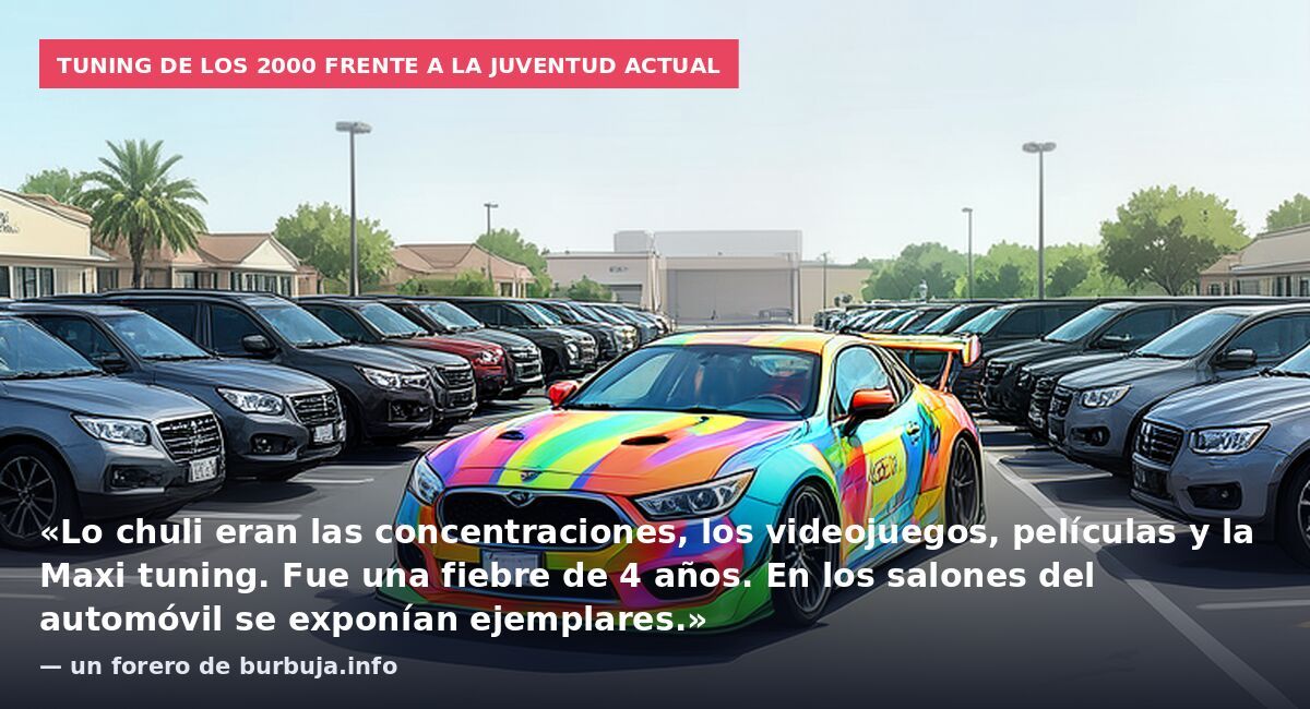 Tuning de los 2000 frente a la juventud actual: «Lo chuli eran las concentraciones, los videojuegos, películas y la Maxi tuning. Fue una fiebre de 4 años. En los salones del automóvil se exponían ejemplares.» — un forero de burbuja.info