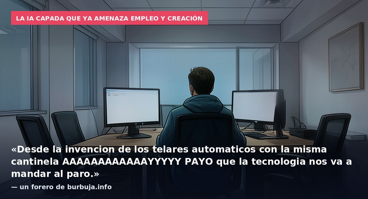 La IA capada que ya amenaza empleo y creación: «Desde la invencion de los telares automaticos con la misma cantinela AAAAAAAAAAAAYYYYY PAYO que la tecnologia nos va a mandar al paro.» — un forero de burbuja.info