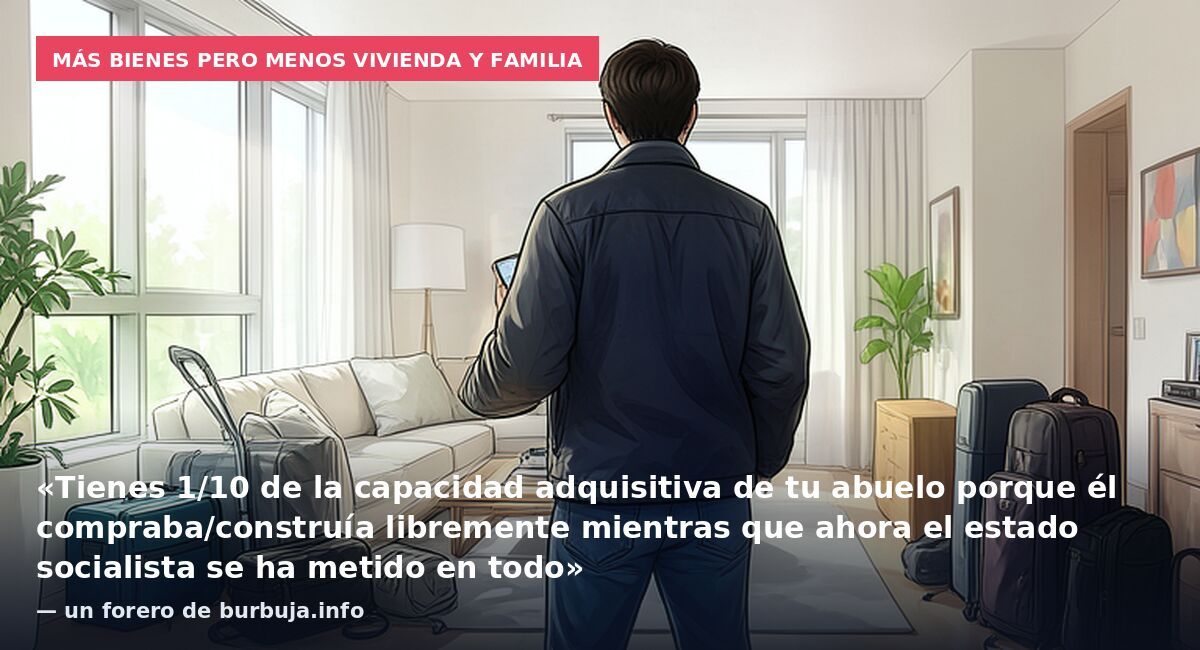 Más bienes pero menos vivienda y familia: «Tienes 1/10 de la capacidad adquisitiva de tu abuelo porque él compraba/construía libremente mientras que ahora el estado socialista se ha metido en todo» — un forero de burbuja.info