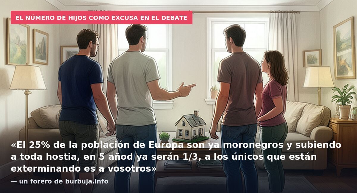 El número de hijos como excusa en el debate: «El 25% de la población de Europa son ya moronegros y subiendo a toda hostia, en 5 añod ya serán 1/3, a los únicos que están exterminando es a vosotros» — un forero de burbuja.info