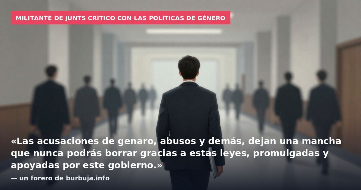 Militante de Junts crítico con las políticas de género: «Las acusaciones de genaro, abusos y demás, dejan una mancha que nunca podrás borrar gracias a estas leyes, promulgadas y apoyadas por este gobierno.» — un forero de burbuja.info