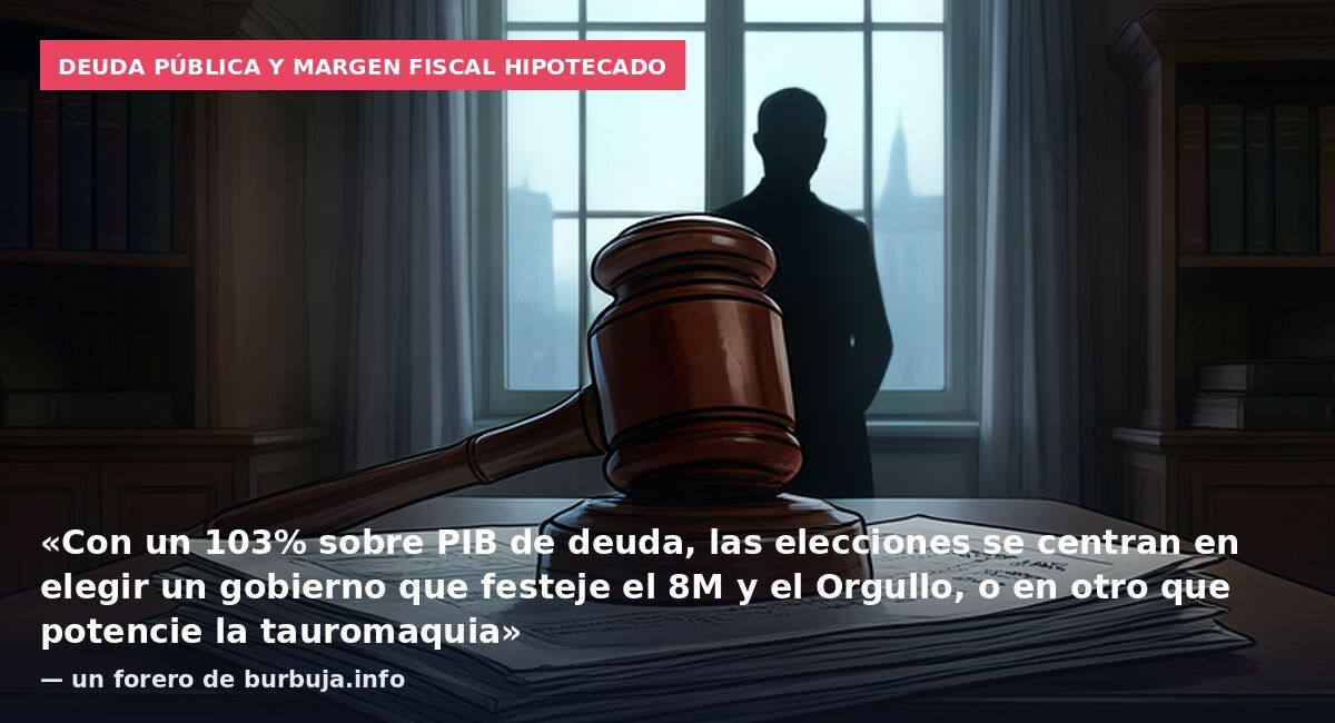 Deuda pública y margen fiscal hipotecado: «Con un 103% sobre PIB de deuda, las elecciones se centran en elegir un gobierno que festeje el 8M y el Orgullo, o en otro que potencie la tauromaquia» — un forero de burbuja.info