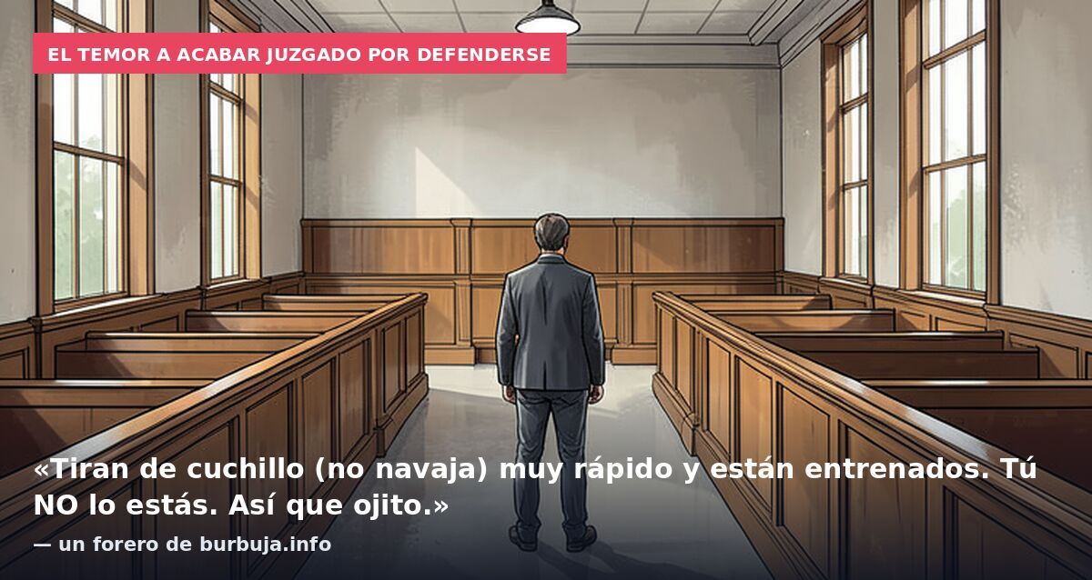 El temor a acabar juzgado por defenderse: «Tiran de cuchillo (no navaja) muy rápido y están entrenados. Tú NO lo estás. Así que ojito.» — un forero de burbuja.info