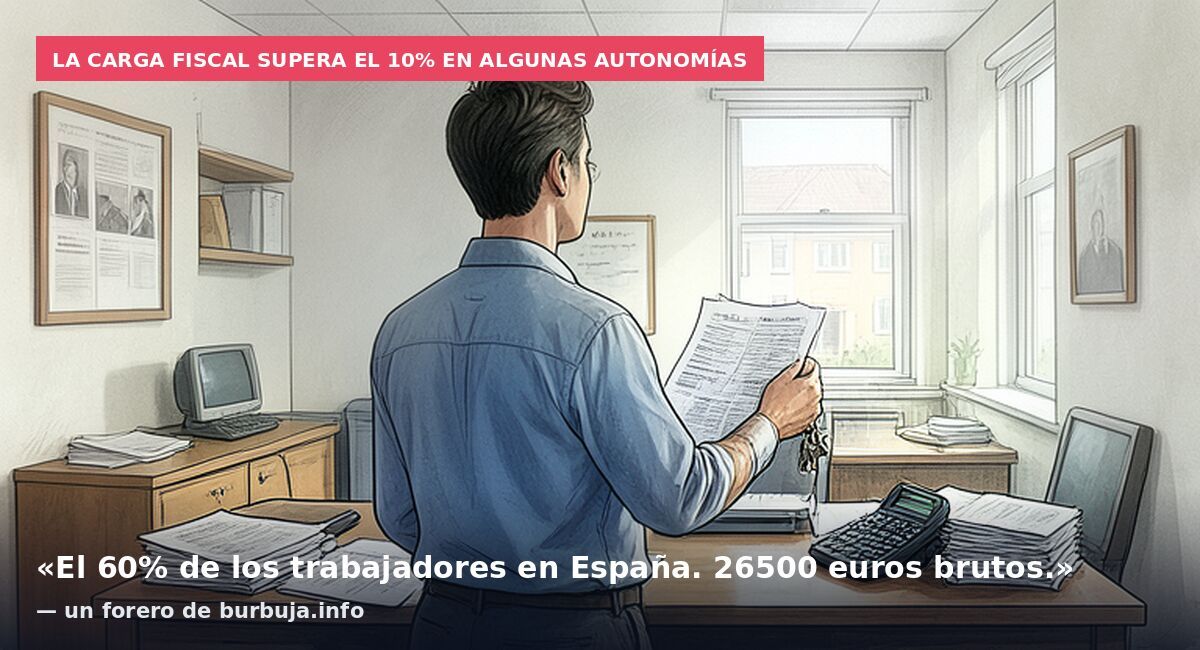La carga fiscal supera el 10% en algunas autonomías: «El 60% de los trabajadores en España. 26500 euros brutos.» — un forero de burbuja.info