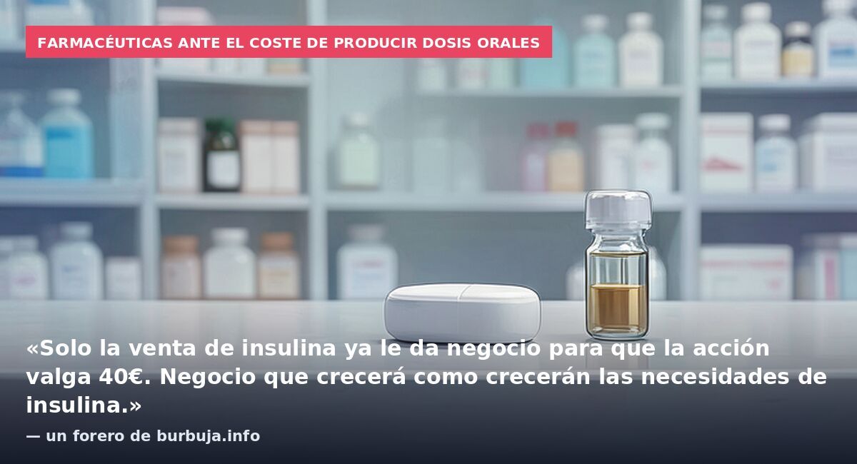 Farmacéuticas ante el coste de producir dosis orales: «Solo la venta de insulina ya le da negocio para que la acción valga 40€. Negocio que crecerá como crecerán las necesidades de insulina.» — un forero de burbuja.info