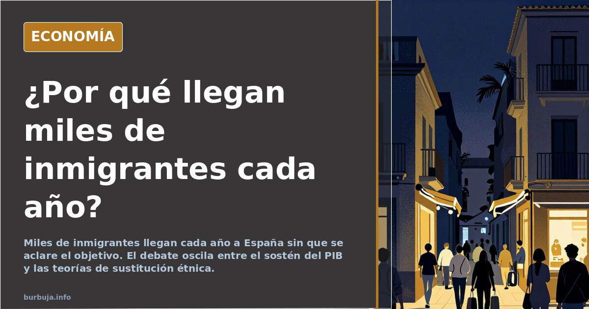 Multitud de personas caminando por una carretera en dirección a una gran ciudad, ilustración editorial en azul marino y dorad