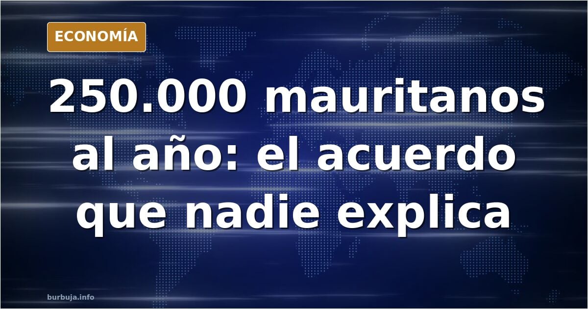 Ilustración editorial de un mapa de España y Mauritania conectados por una línea de puntos, con siluetas de personas en tráns