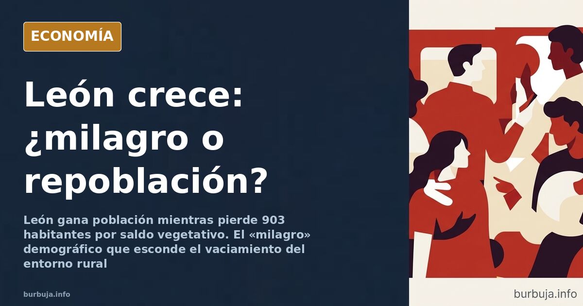 Vista de una ciudad castellana con grúas y edificios nuevos junto a un pueblo vacío en primer plano, ilustración editorial en