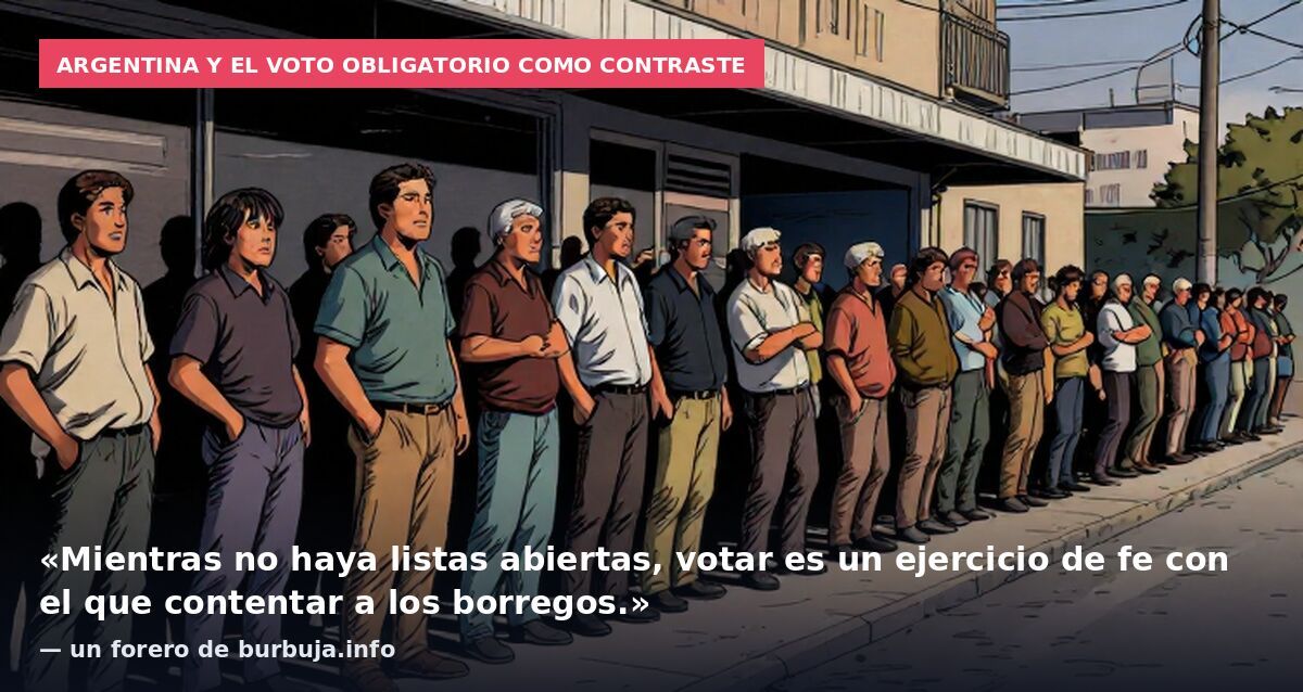Argentina y el voto obligatorio como contraste: «Mientras no haya listas abiertas, votar es un ejercicio de fe con el que contentar a los borregos.» — un forero de burbuja.info